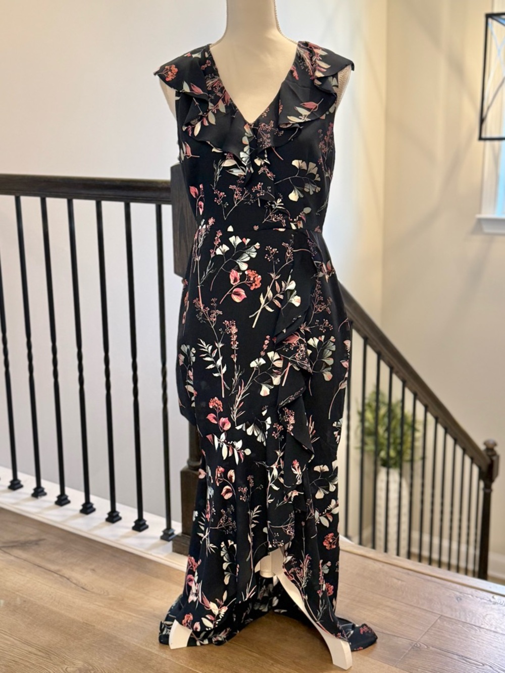 Banana Republic Blue Floral High-Low Ruffle Dress